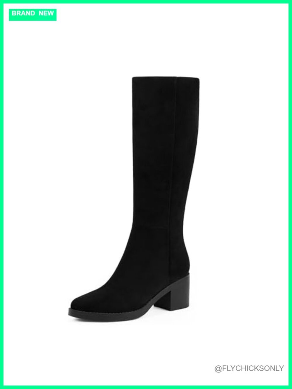 Knee High Boots Chunky Block Heel Round Toe Tall Faux Suede Womens